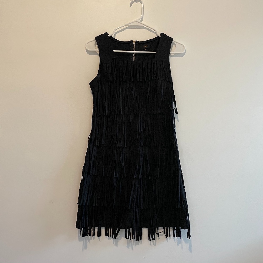 Black Fringe Velvet Dress